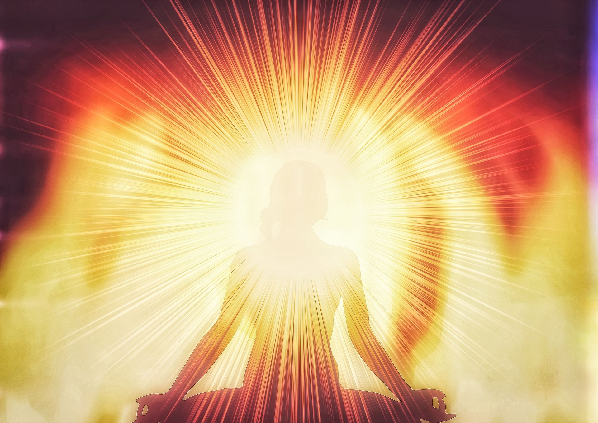3D illustration of a woman burning energy and meditating